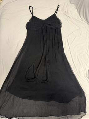 Promod Early 2000’s Black Midi Slip Dress with Spaghetti Straps